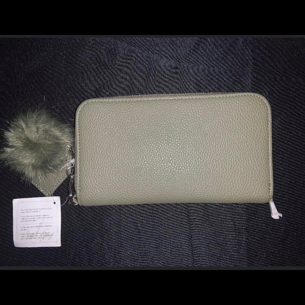 All About The Benjamin’s Wallet-Ooh-la-la Olive Pebble w/ Bag Charm - Olive Pom